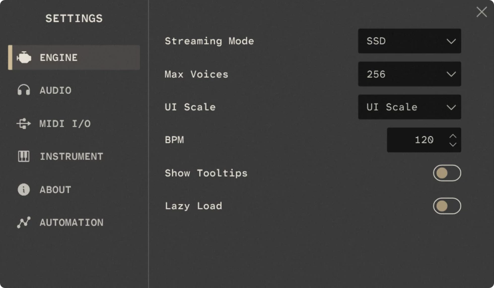 Engine Settings